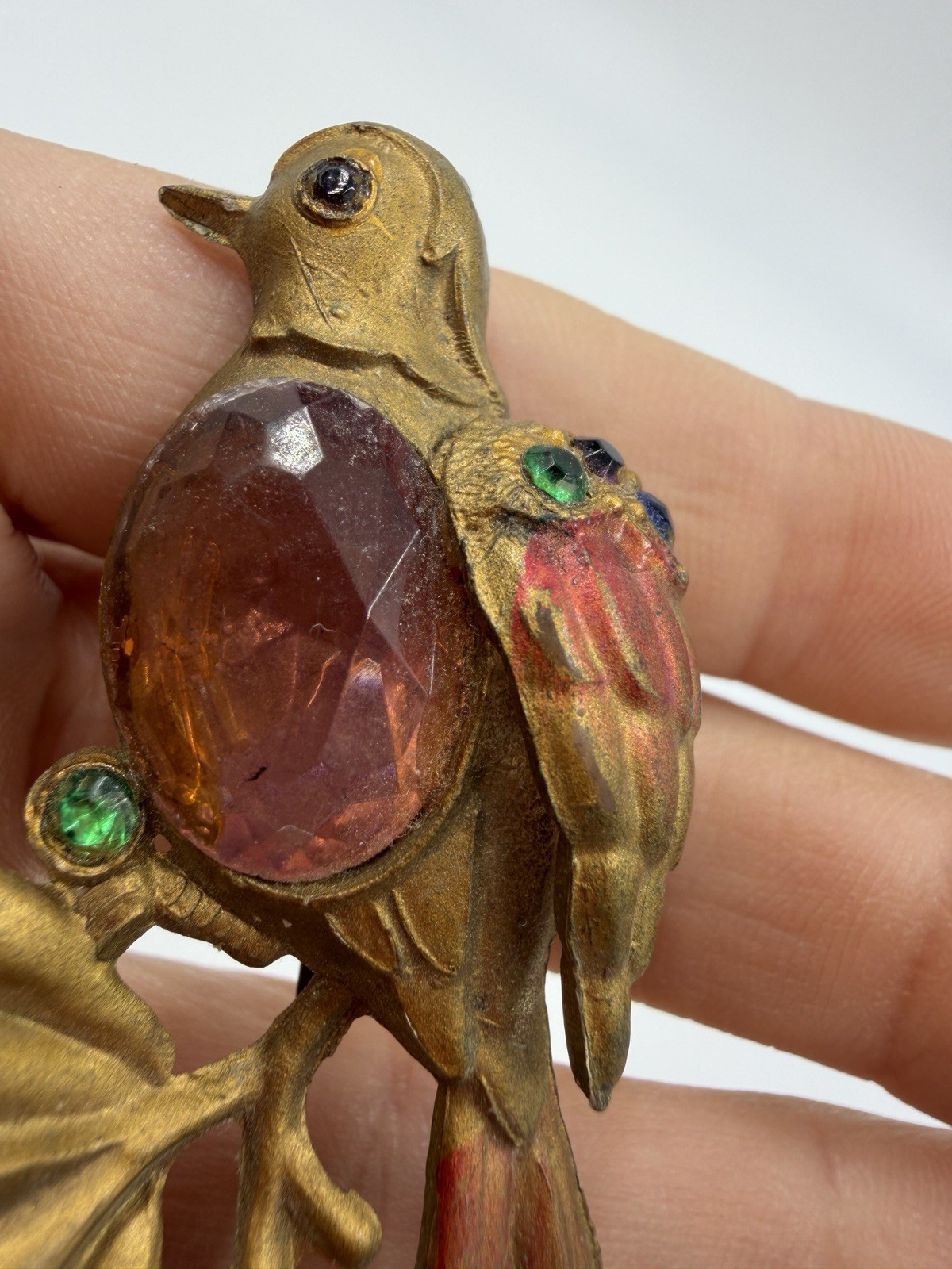 Vintage Brooch Bird Plastic Purple Early Plastic Bronze Color Purple Painted