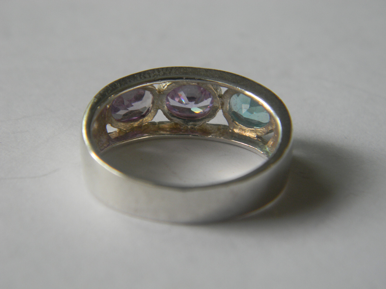 Amethyst/Pink Sapphire/Swiss Blue Topaz .925 Sterling Silver Statement Ring Sz 7