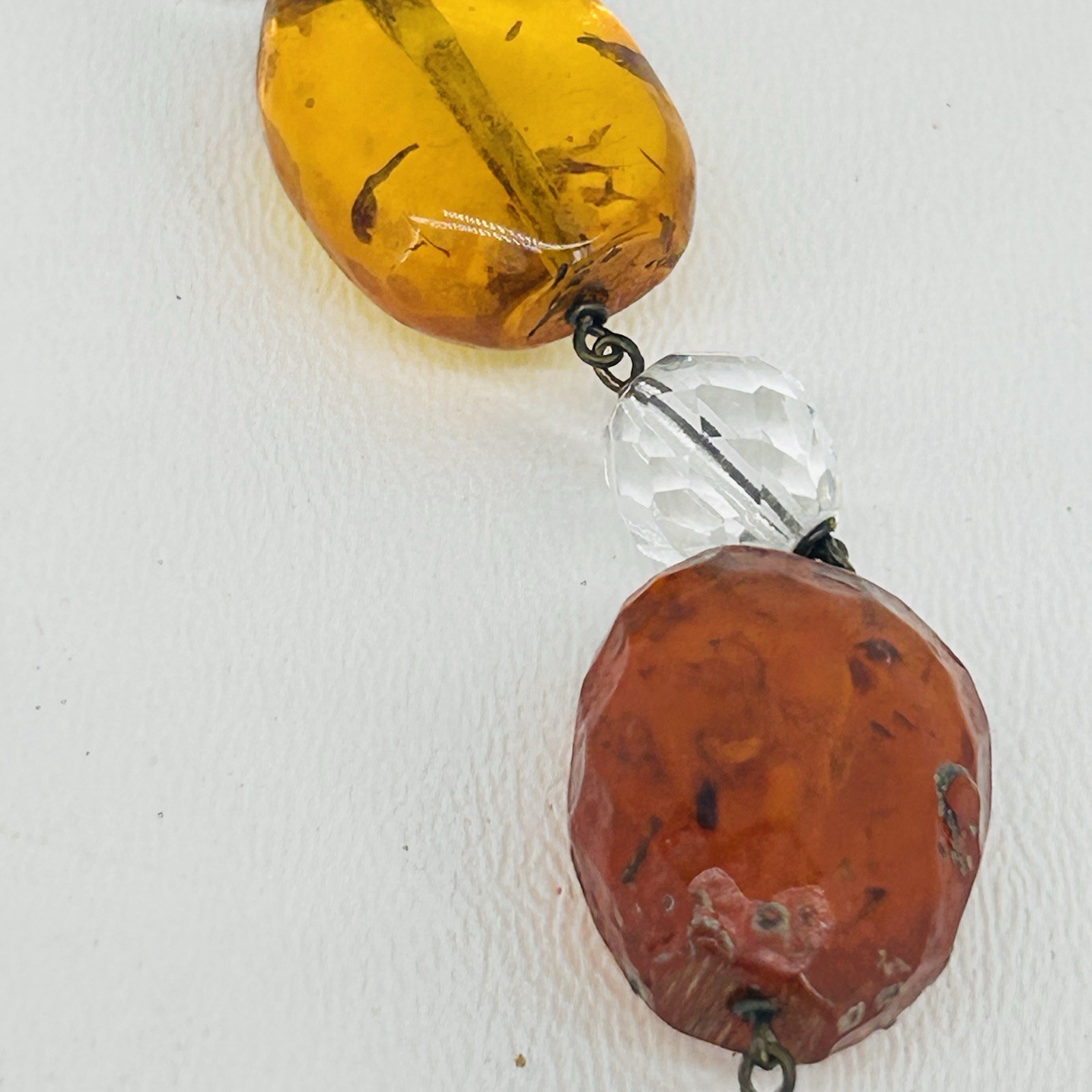 Art Deco Vintage Baltic Amber Honey Cognac Yellow & Clear Glass Necklace 34″