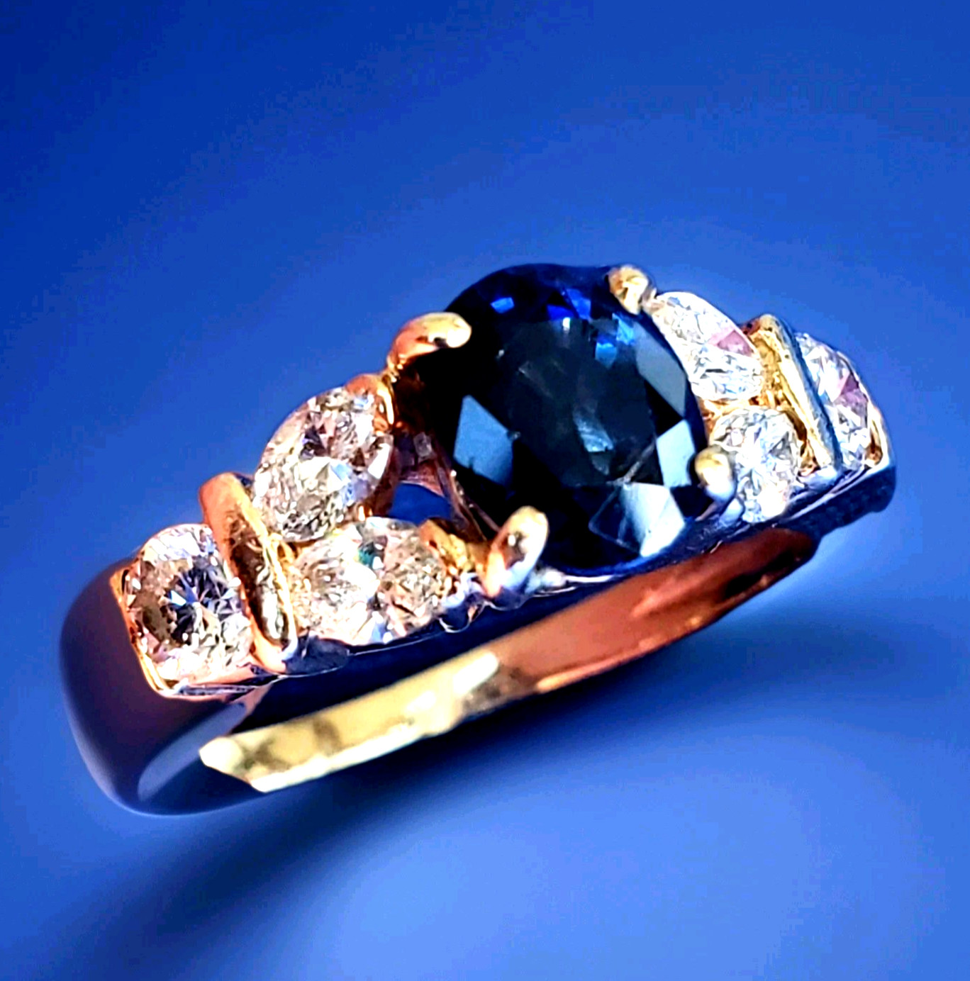 Original EARTH MINED SAPPHIRE DIAMOND Deco Engagement Ring 14K GOLD Solitaire
