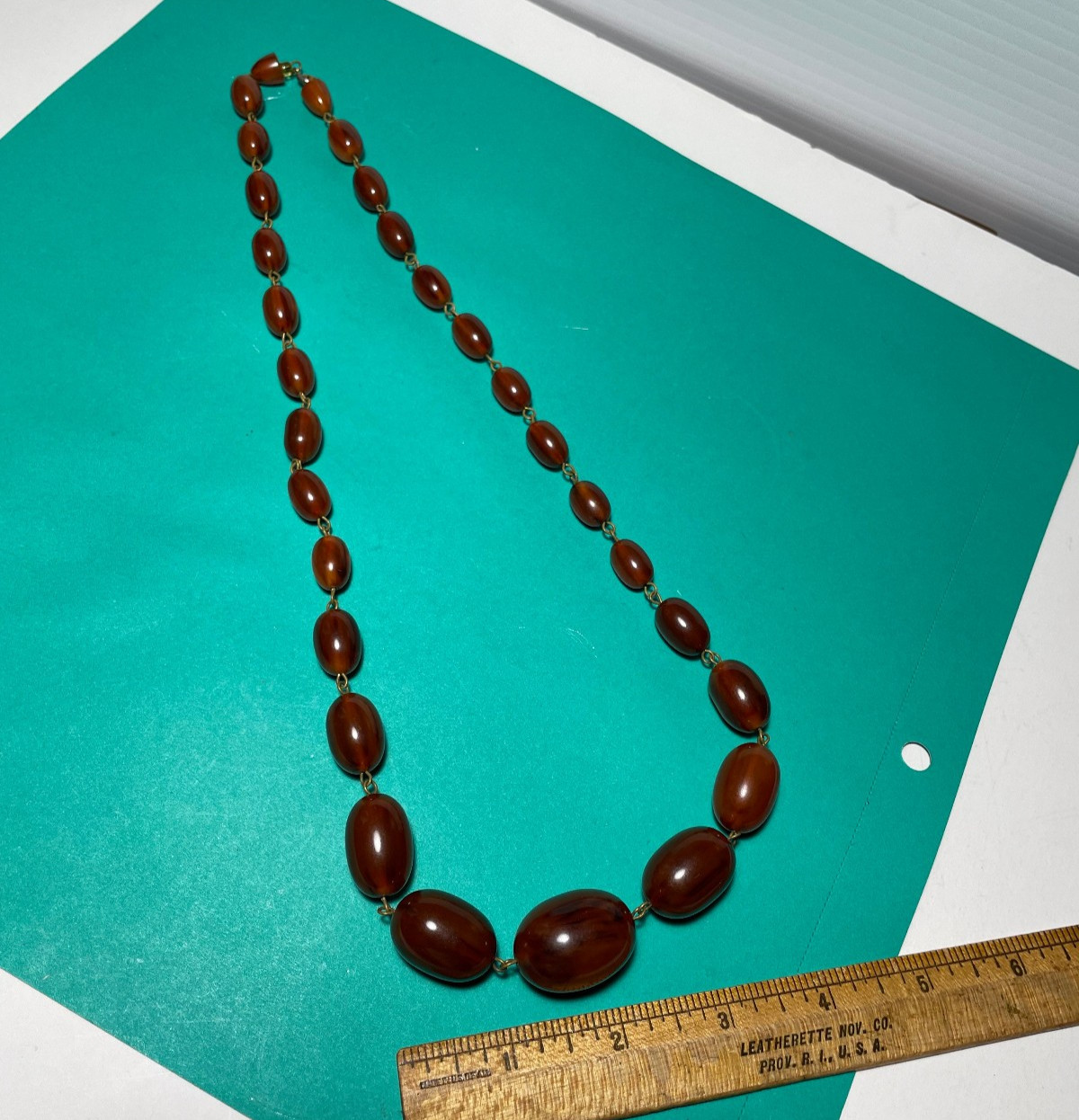 Vintage Art Deco Bakelite Necklace 24″ Graduated Beads Amber 59 grams tested