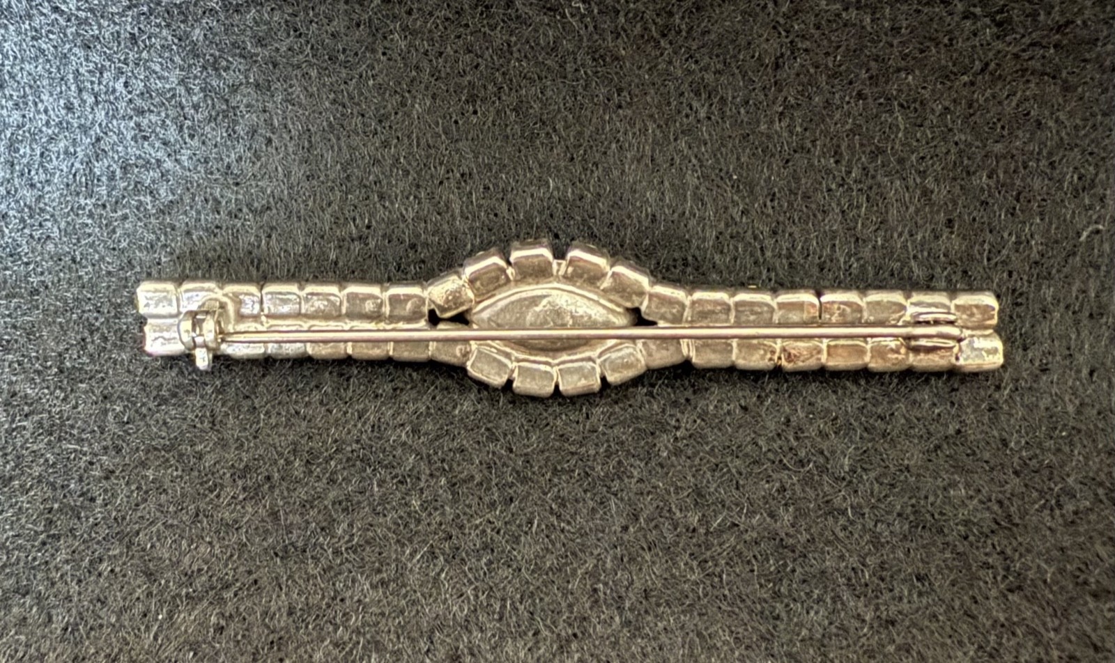 Vintage Crystal Clear Rhinestone Straight Brooch Pin Silver Tone
