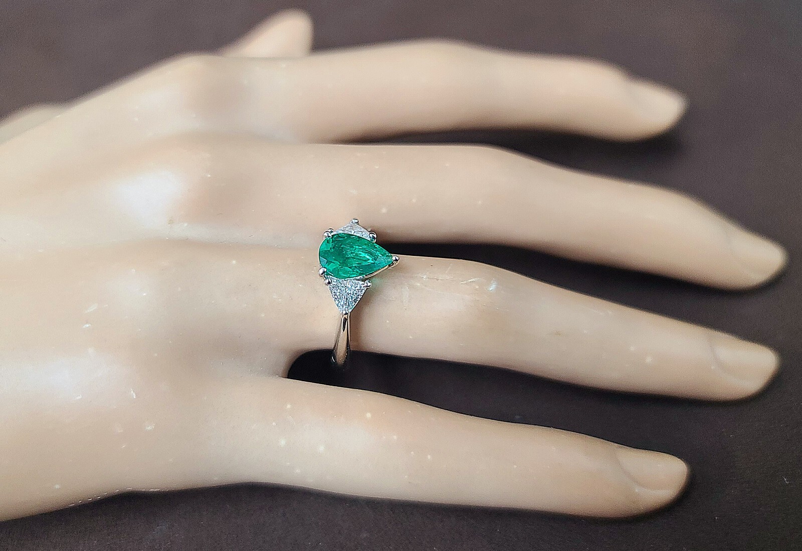 Vintage Platinum Engagement Ring 1.12CT. Natural Green Colombia Pear Shape