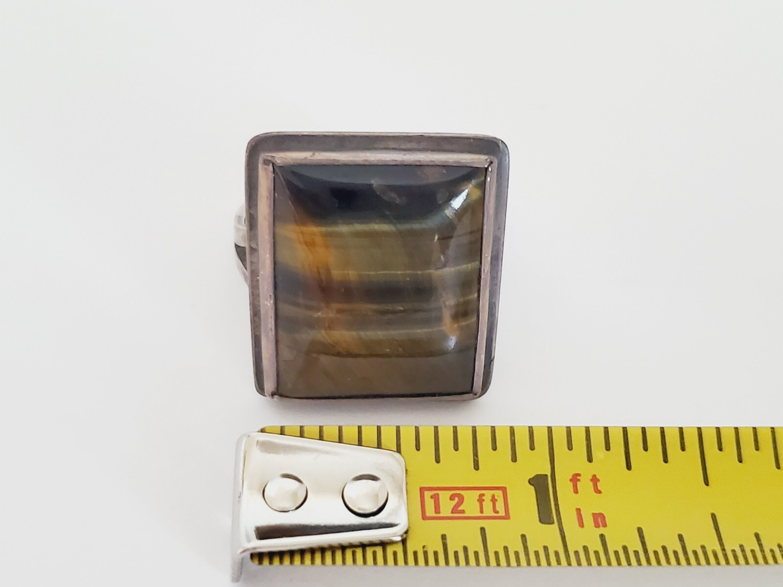 Beautiful VTG Sterling Silver with Rectangle Tiger’s Eye Ring – Adjustable