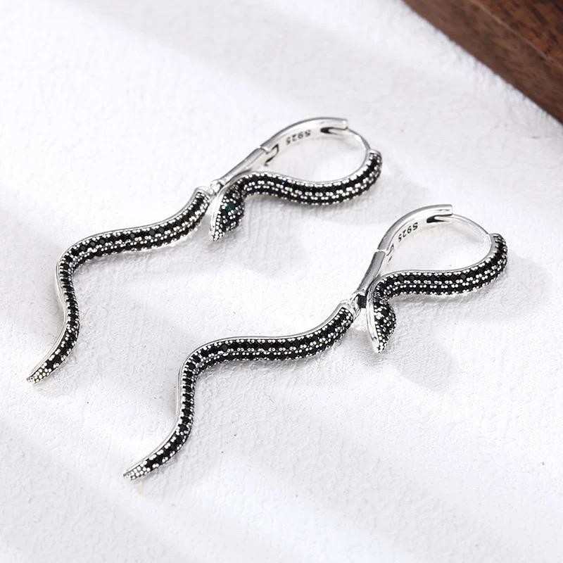 925 Sterling Silver Vintage Square Snake Earrings Retro Trendy Jewelry Gift