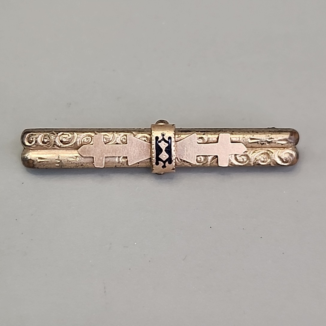 Antique Victorian Bar Brooch Etched Gold Filled Tube Hinge Edwardian 47mm