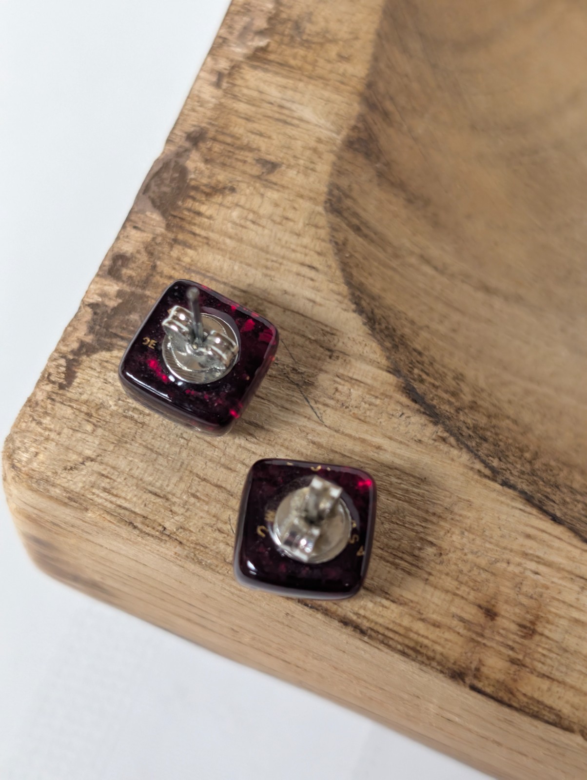 Gorgeous Vintage Italy Murano Glass Square Earrings Gold Foil Sparkly