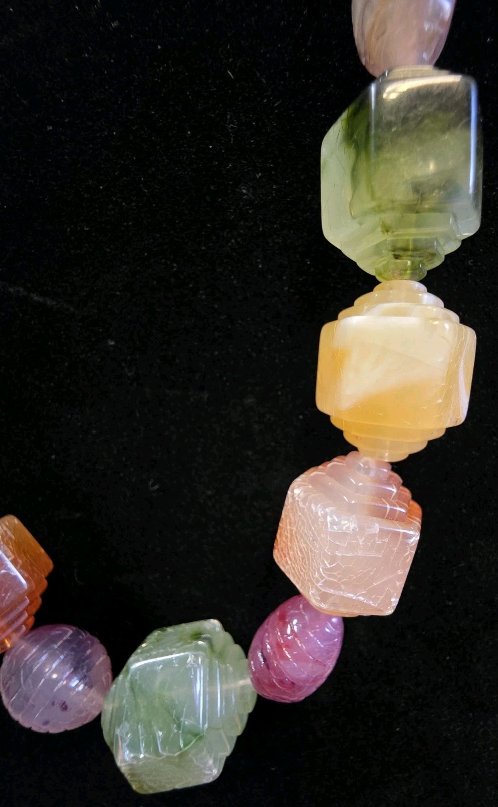 Vintage Plastic Beads Stone Like Necklace Rainbow Lucite Resin Color