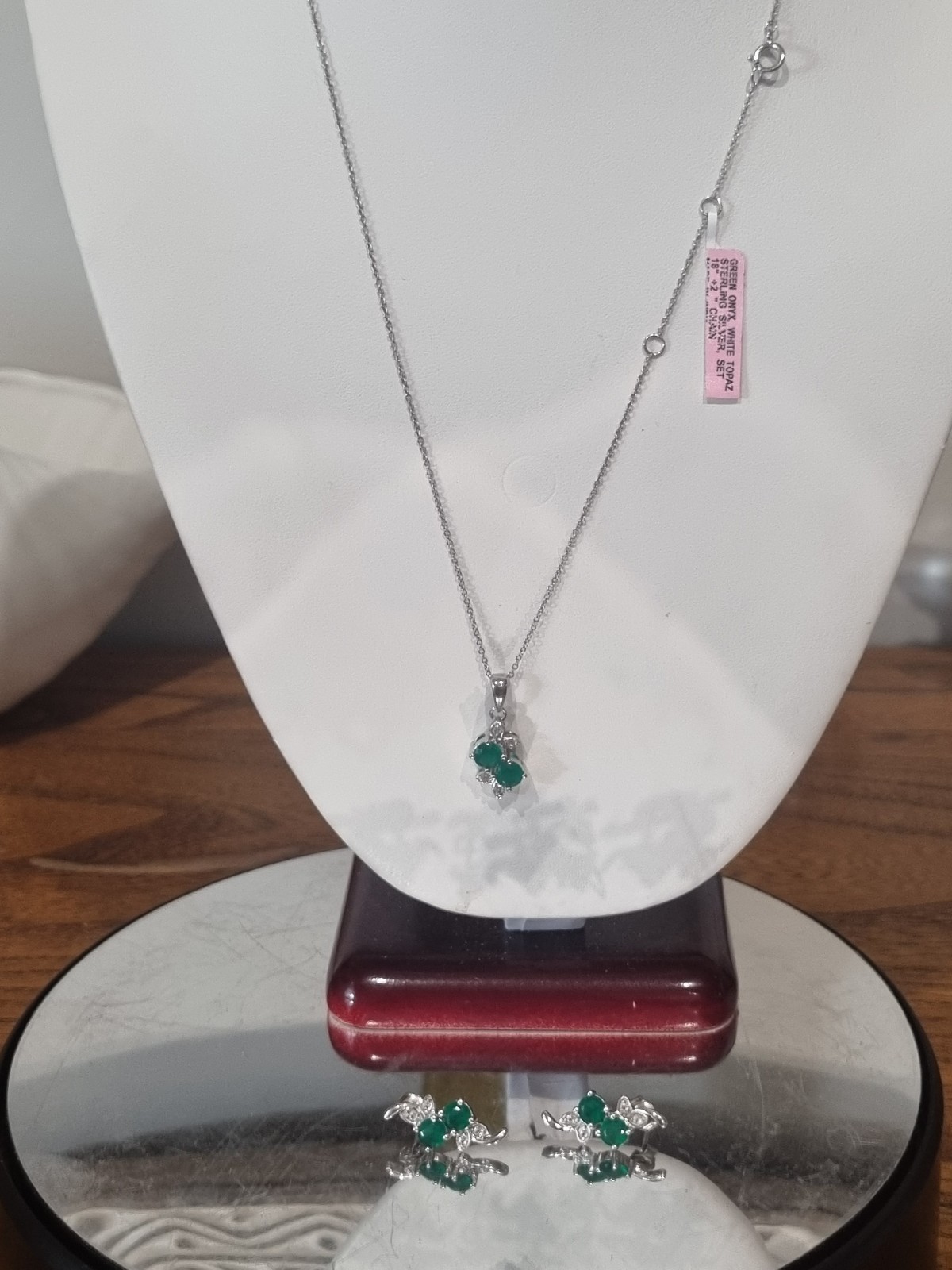 Vintage c1990s Sterling Silver Green Onyx & Topaz Earring Pendant Set See Video
