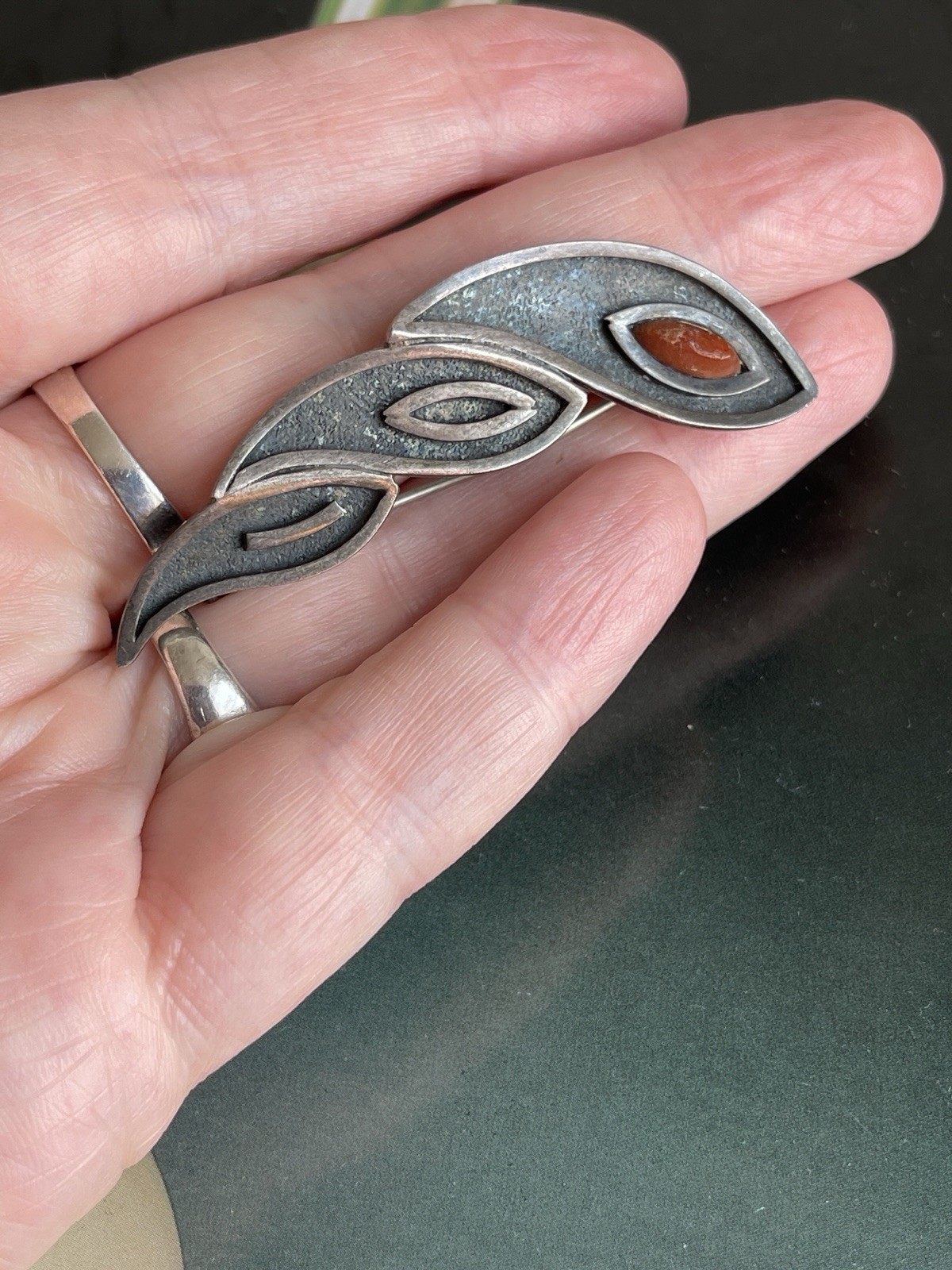 Vintage RUA Rudolph Andersen Sterling Silver Coral Denmark Brooch