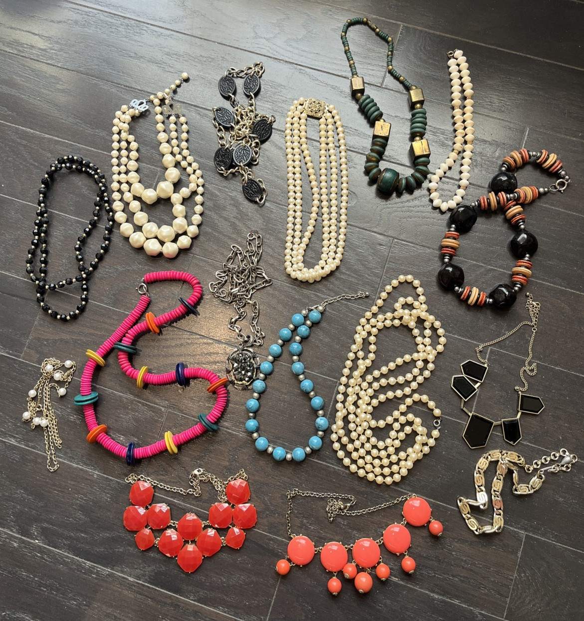 Vintage Necklace Costume Jewelry Lot of 16 , Chunky, Statement, Faux Pearls etc
