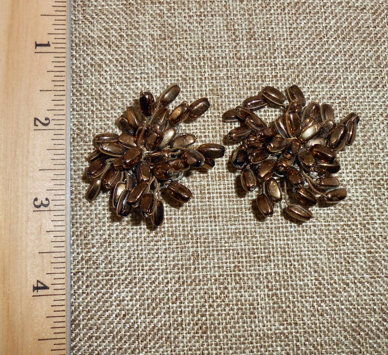 Vintage ALICE CAVINESS Signed Bronze Color Atomic Star Bead Earrings Clip-On E30