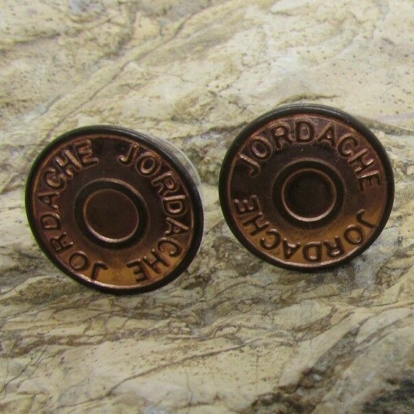 JORDACHE Button Earrings Bronze Color ICONIC Costume Jewelry Custom LOGO pierced