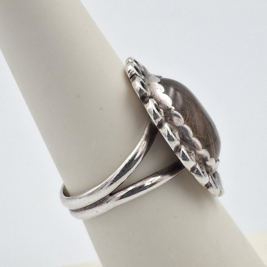 Vintage 925 Sterling Silver Oval Cabochon Rutilated Quartz Cocktail Ring sz 6.5
