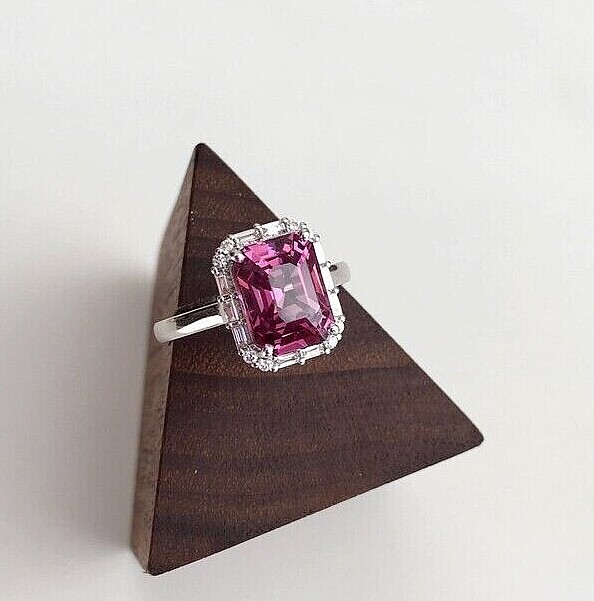 Art Deco Octogen Cut Ruby Lab Created Diamond Wedding 14K White Gold Filled Ring