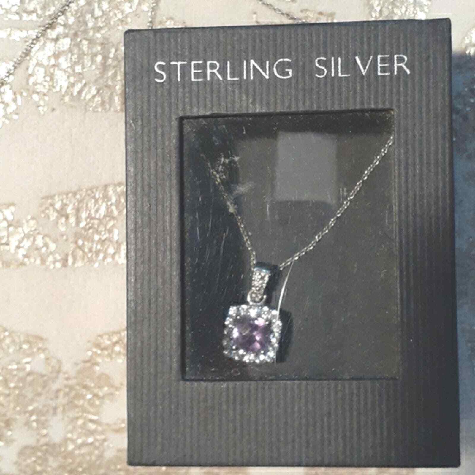 Real AMETHYST STERLING SILVER Pendent White Sapphires