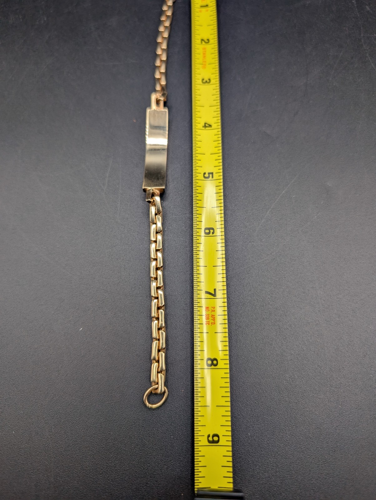 VTG Gold Tone ID Chain Bracelet, Blank Panel, 8.5″ Unmarked