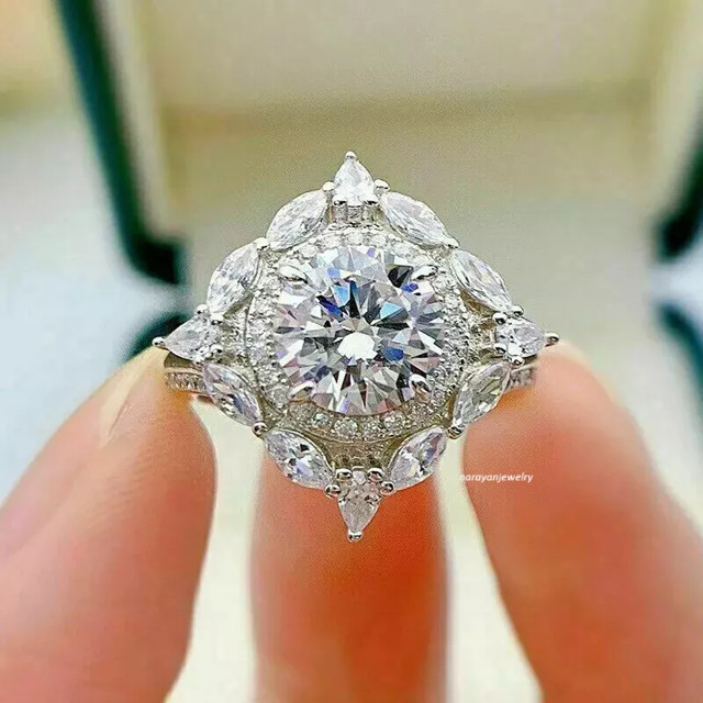 Art Deco Vintage Style 3Ct Lab Created Diamond Engagement 14K White Gold FN Ring