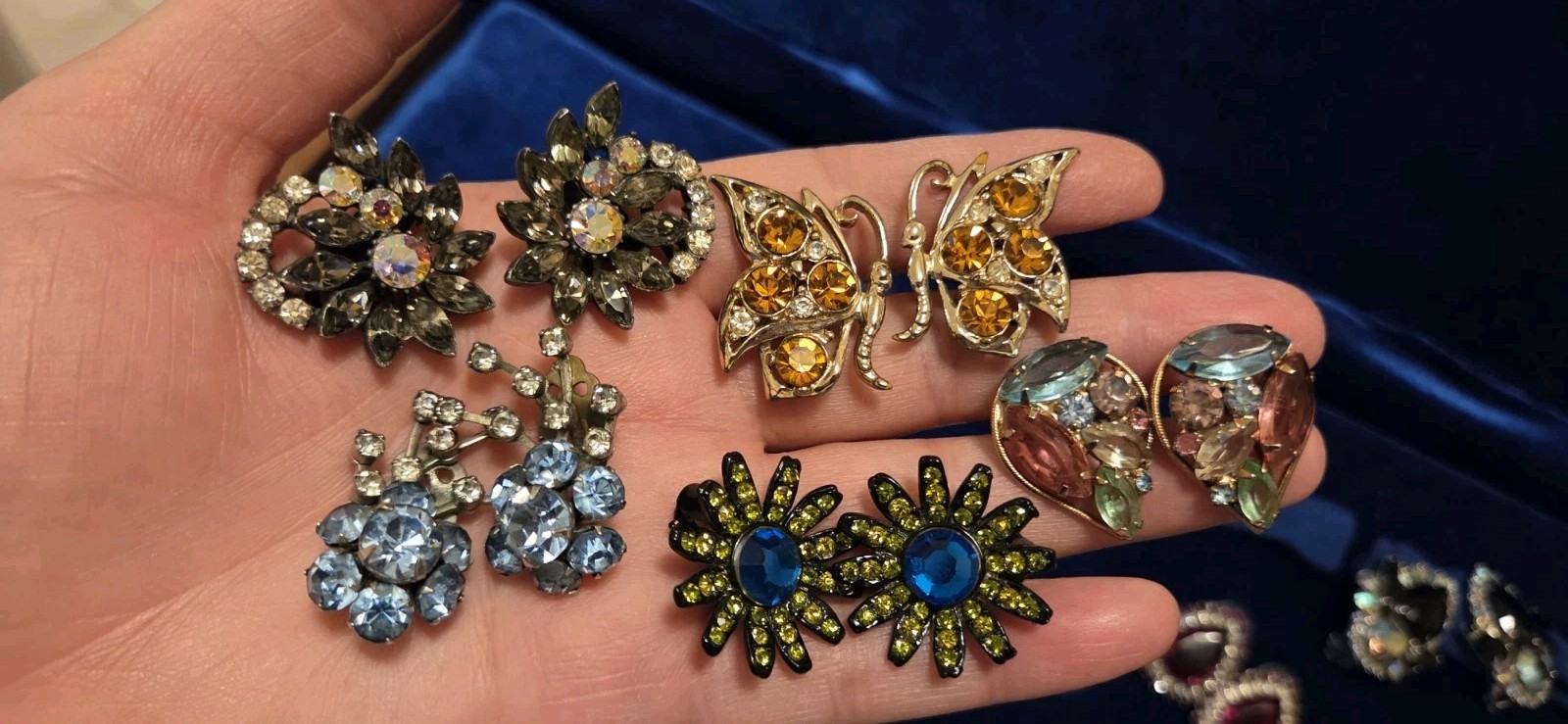 Vintage Rhinestone Earrings Lot Of 27. 12 Signed Monet Weiss Hobe Trifari Kramer