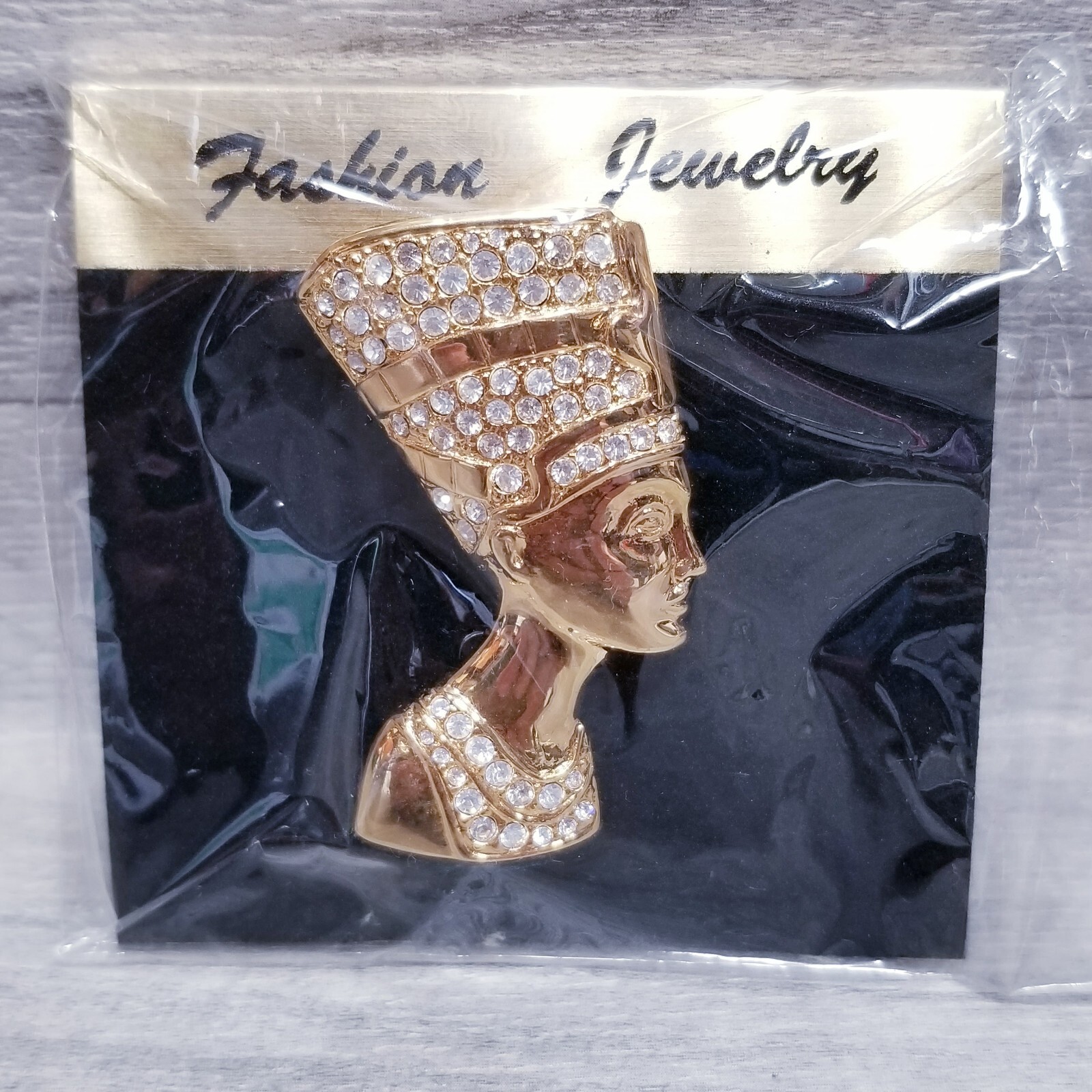 2X Nefertiti Queen Egypt Pin Brooch Gold Tone Blue White Rhinestone Jewelry