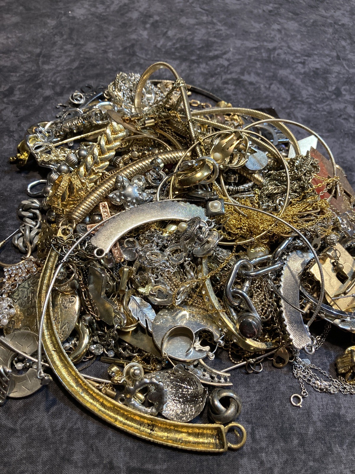3 LB Broken Tangled Gold & Silver Tone Jewelry Lot Treasure Hunt Unsearched