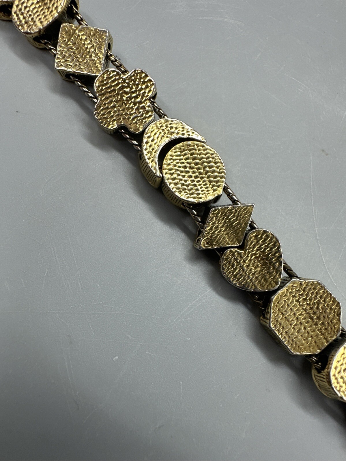 Vintage Signed Goldette NY Multiple Gemstones Safety Chain Slide Charm Bracelet