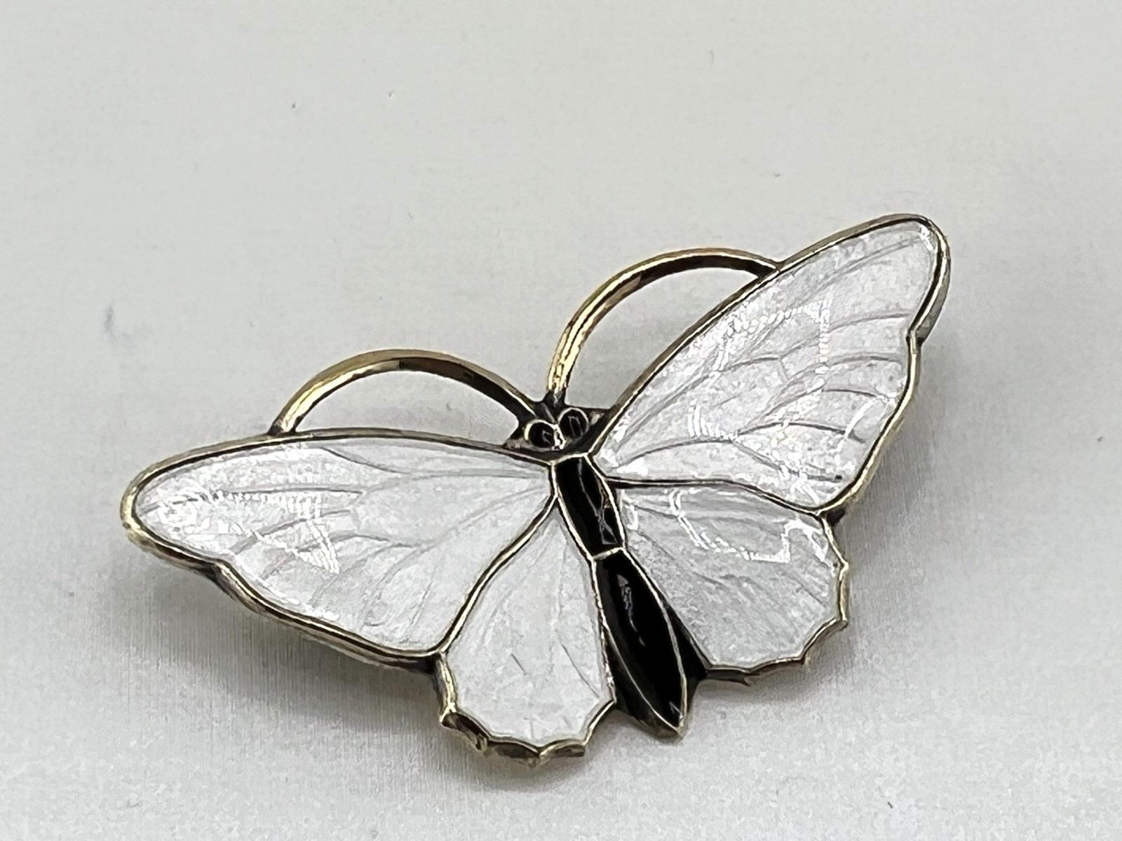 Vintage Norway Sterling silver butterfly pin brooch white enamel Aksel Holmsen
