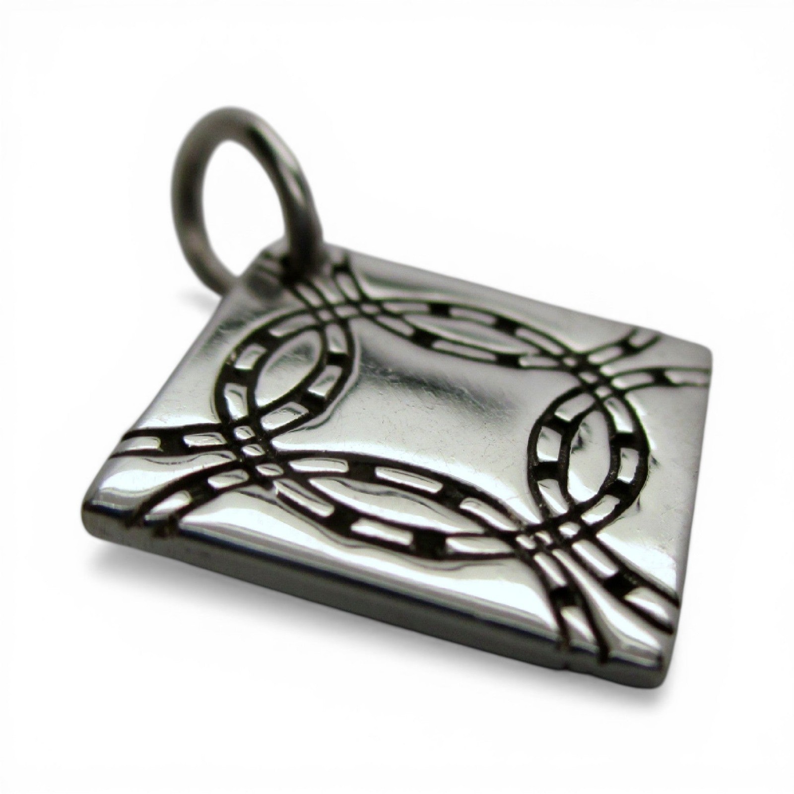 Sterling Silver Wedding Ring Quilt Block Pattern Charm for Bracelet Gift for Her