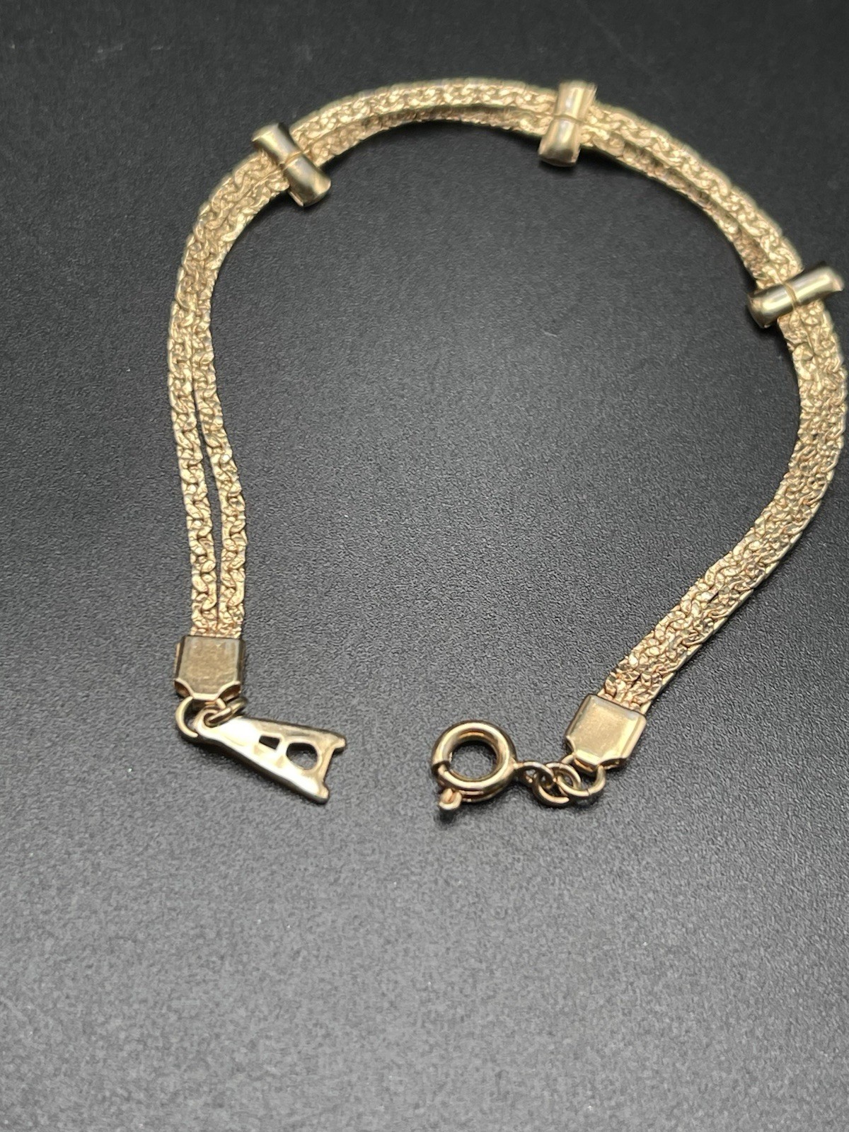 🔥 Vintage Signed Amway Gold Tone Metal Double Chains Bracelet 7″