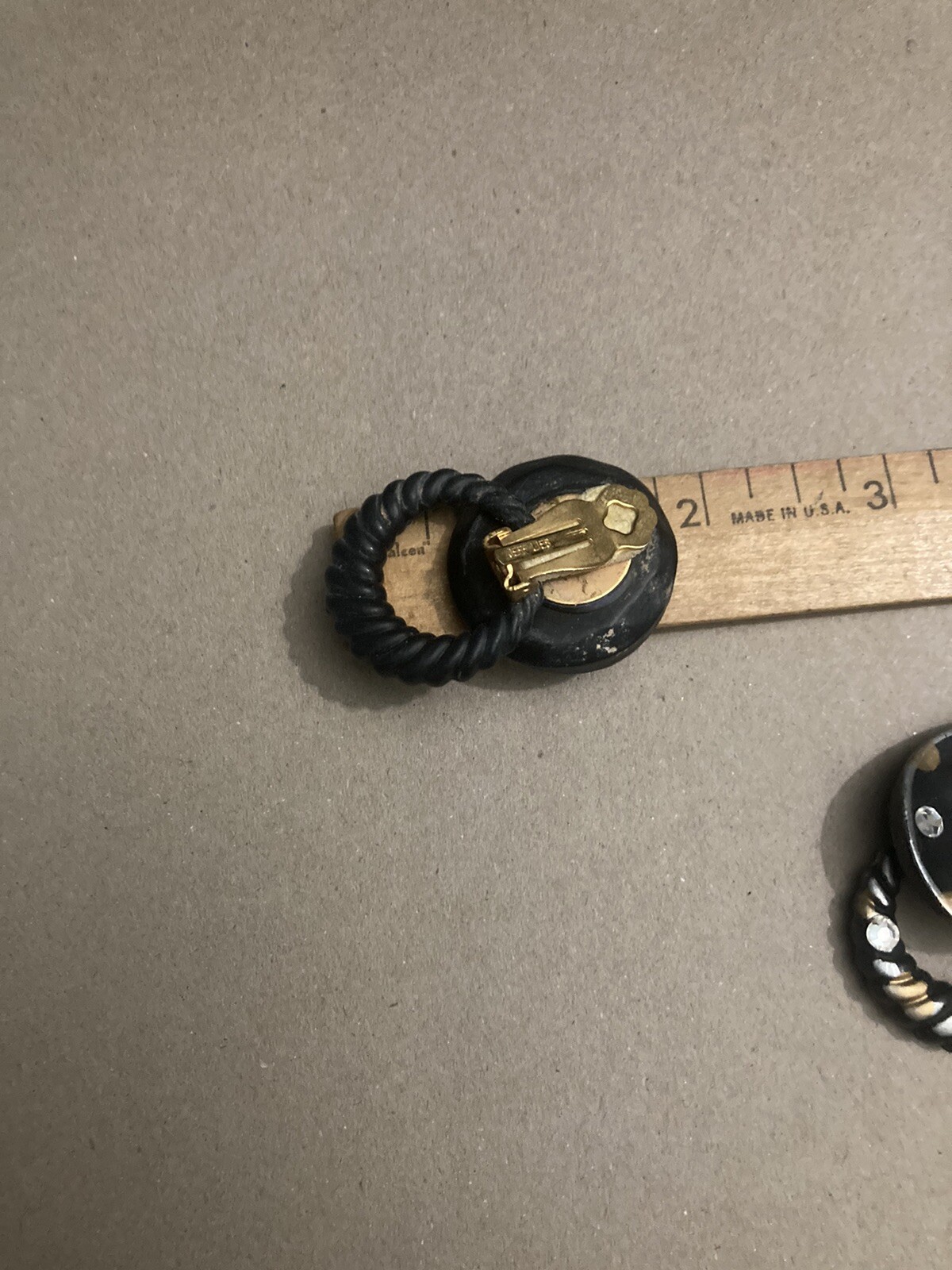 VTG Jeff Lieb Clip Earrings Black/Gold Rhinestone One Of A Kind Custom Handmade