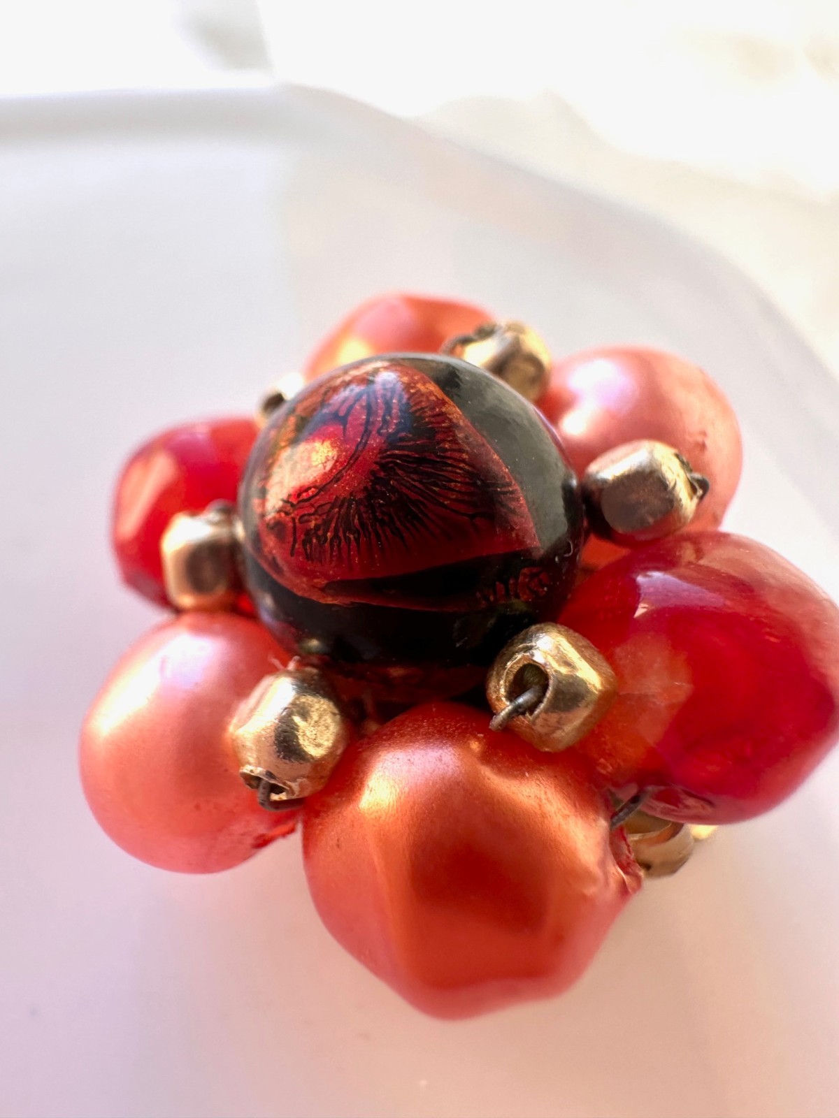 Vintage Green Tone JAPAN and Red Tone HONG KONG Beaded Clip On Earrings