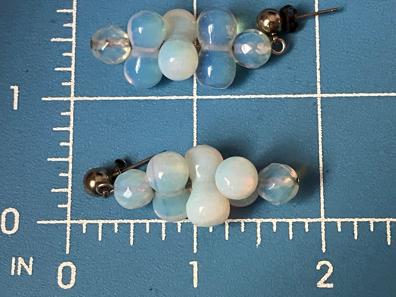 Vintage Opaline Glass Beaded Earrings Pierced Post Iridescent Cluster Dangle