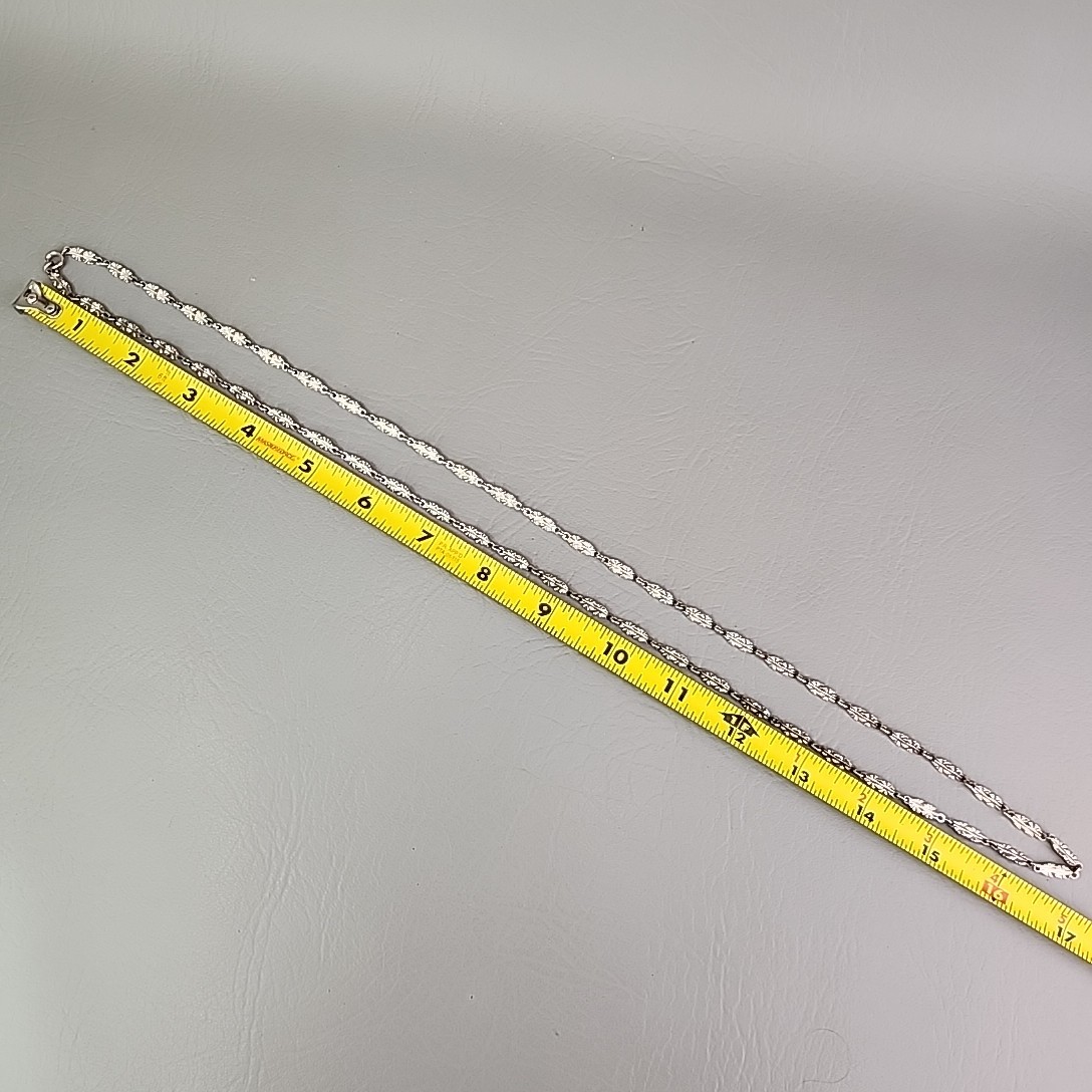 Vintage Chain Necklace Silver Tone Starburst Etched Bar Link 34″