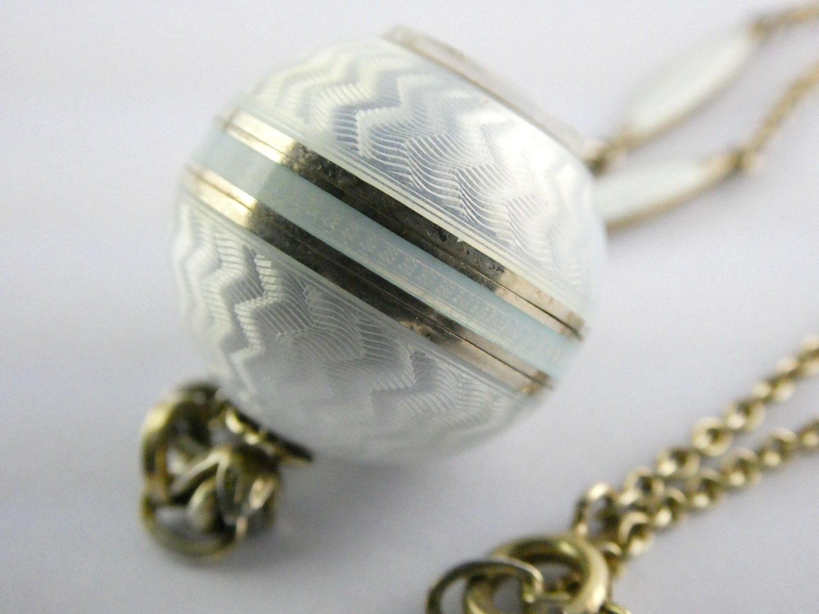 Gubelin Swiss White Guilloche Enamel Watch Necklace Sterling Silver WORKING 30g