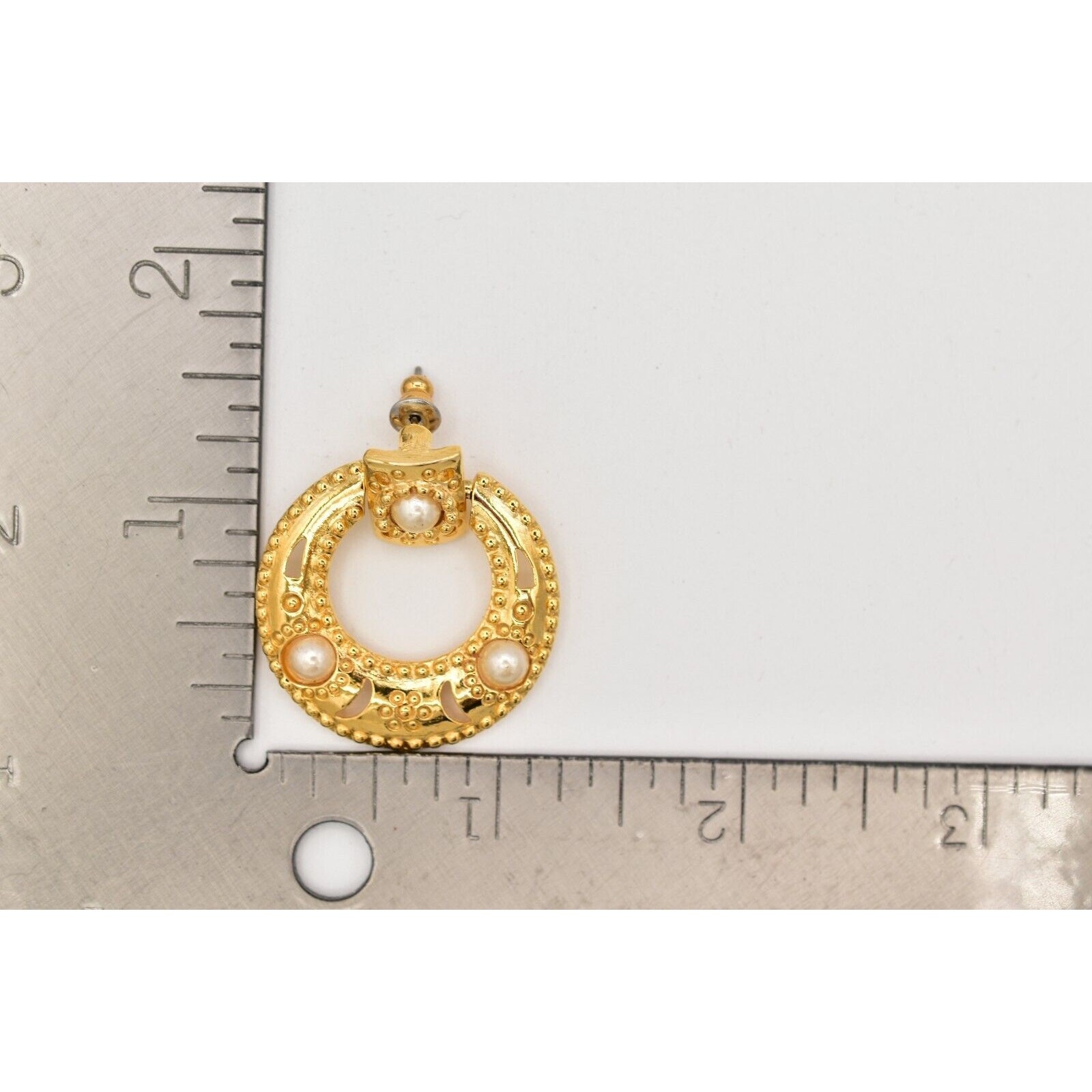 Vintage Dangle Earrings Gold Floral Pearl Door Knocker USA Made NOS 1980s 9M