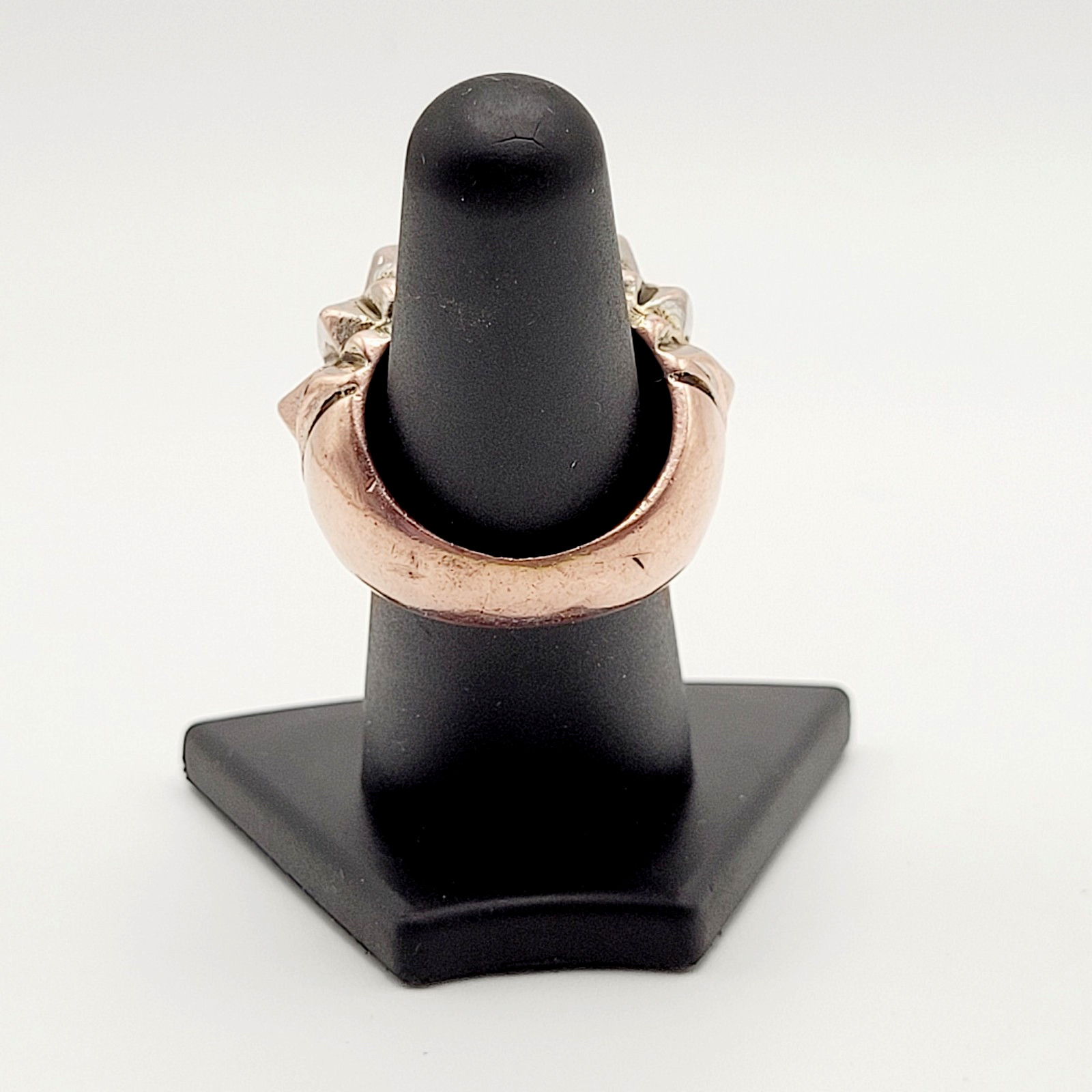 Brutalist Modernist Spike Geometric Pyramid Quilt Dome Mix Metal Tone Ring 6.5