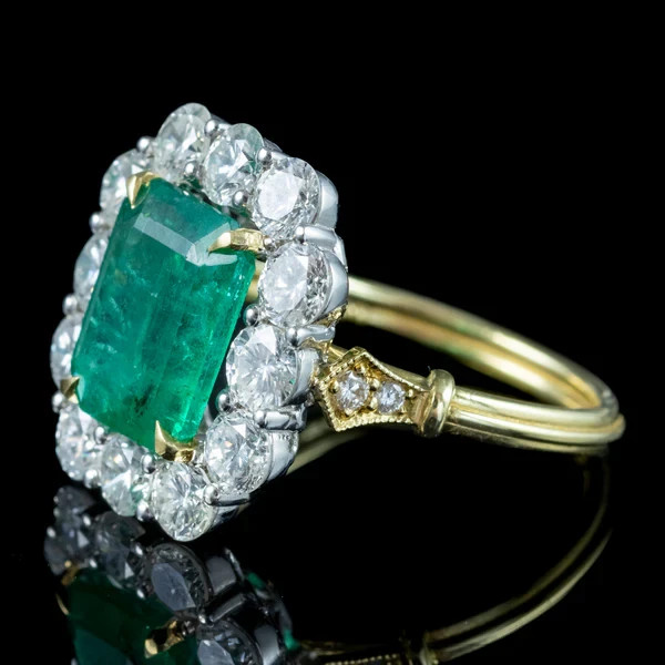 3.90 Ct Natural Emerald Art Deco Vintage Engagement Ring 14K Yellow Gold Over