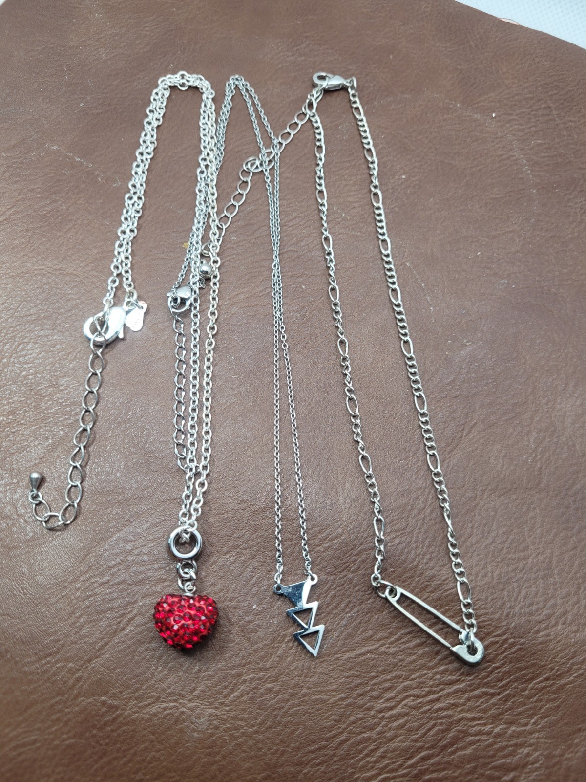 Set Of 3 Silver Tone Chain Charm Necklace Pedant.