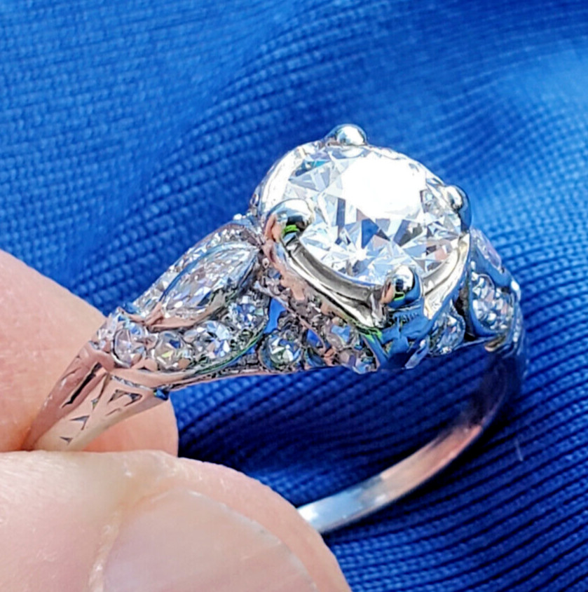 Original EARTH MINED DIAMOND Deco Engagement Ring Vintage PLATINUM Solitaire 2CT