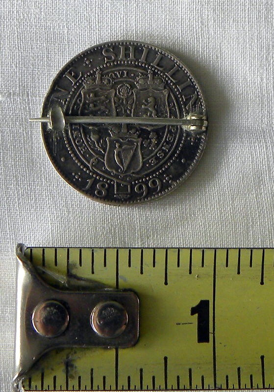 Antique Victorian Great Britain 1899 Sterling Silver Shilling Coin Pin Brooch