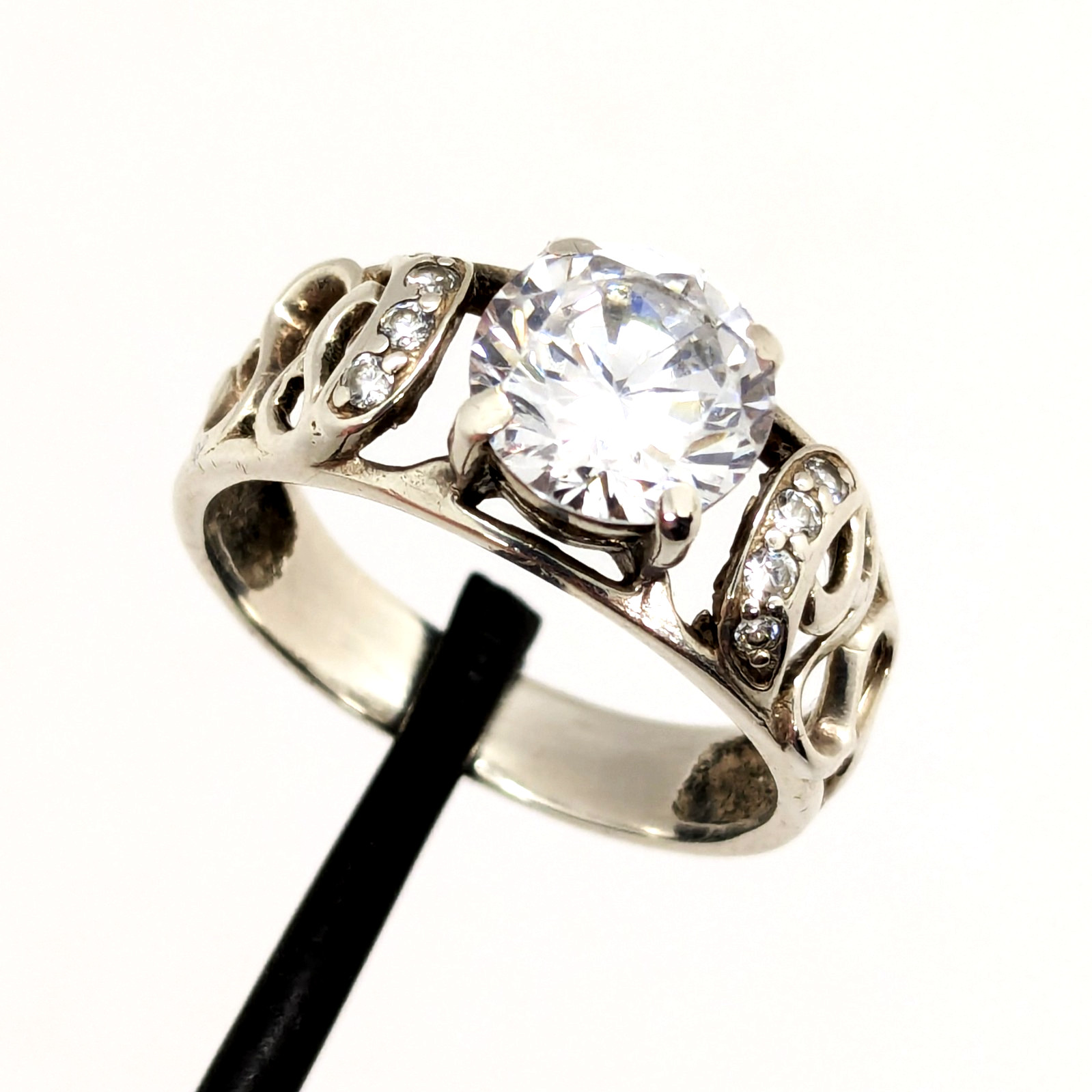 Vintage Elegant RING Silver 925 with Bright Stone -size: 8.75US (18.5mm)| UA #56