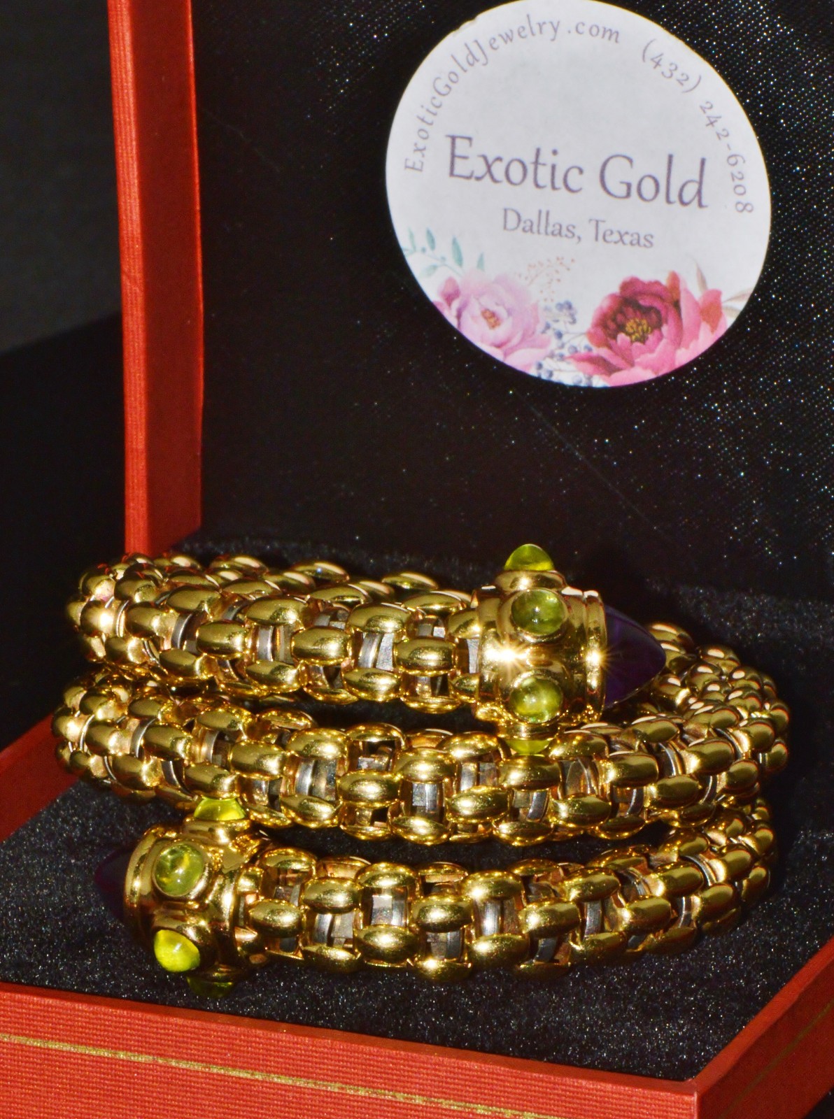 RARE VINTAGE FOPE AMETHYST 18K SOLID GOLD DOUBLE WRAP SNAKE FLEX’IT BRACELET