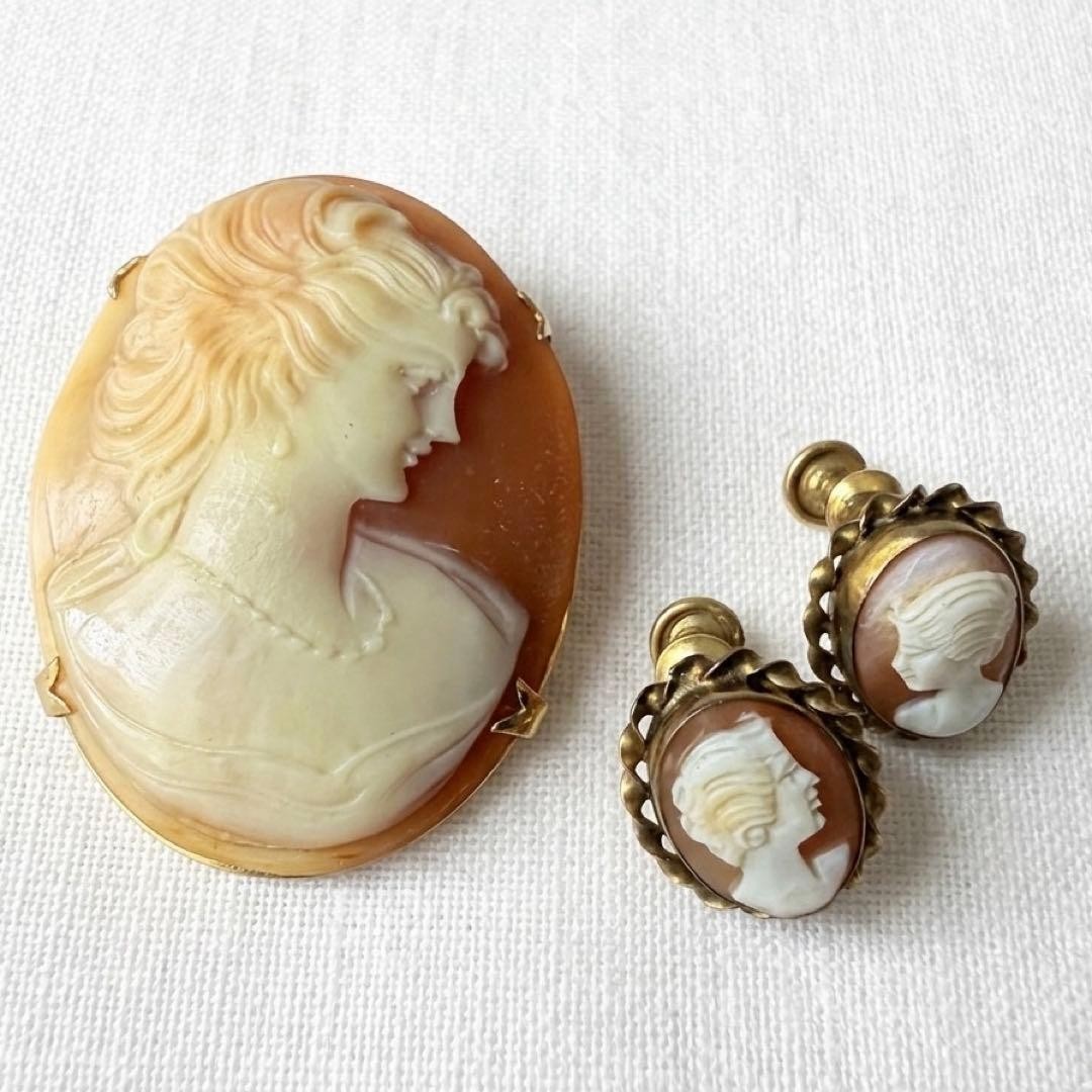 Vintage Cameo Brooch, Pendant Top & Earrings