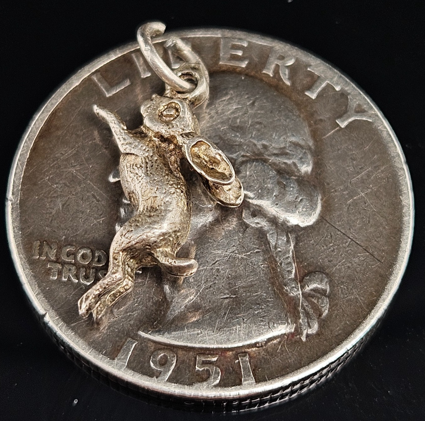 Sterling Silver Dashing Bunny Rabbit Charm Pendant Animal Cute 3D Vintage 925