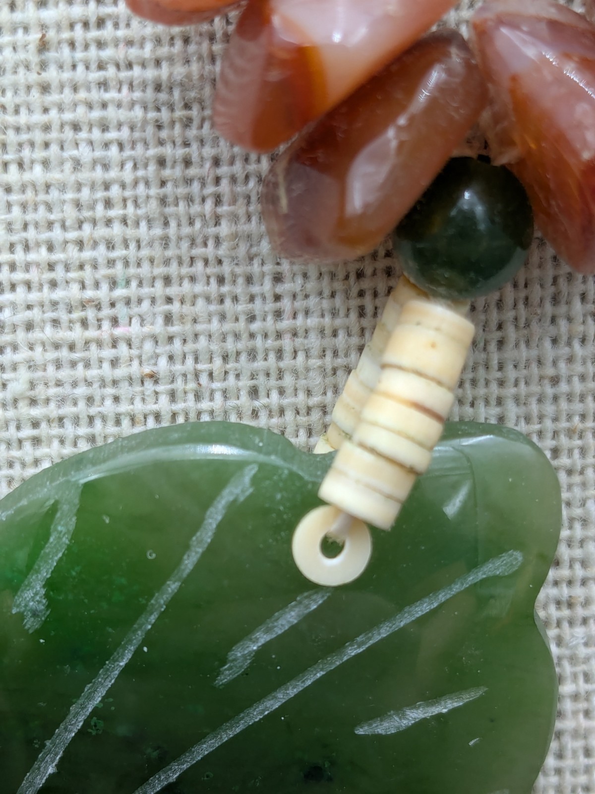 Vintage Jade and Carnelian Butterfly Pendant Statement Necklace