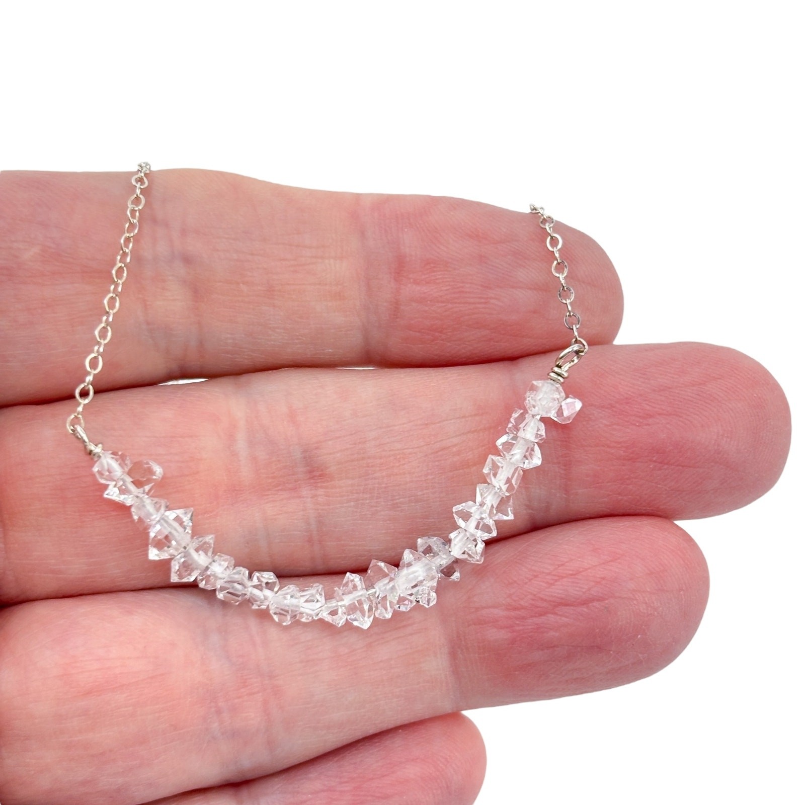Deb Guyot Sterling Silver 925 Herkimer Quartz Crystal Bar Necklace | 16″-18″