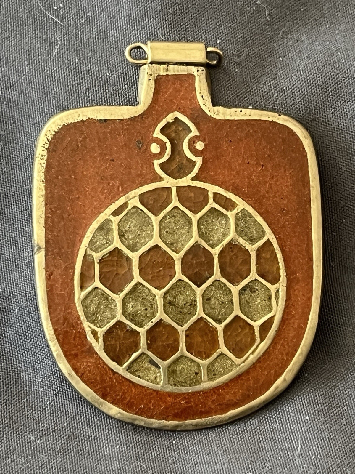 Vintage Enamel Pendant Of A Turtle On Brass, Unisex For Child Or Adult, India
