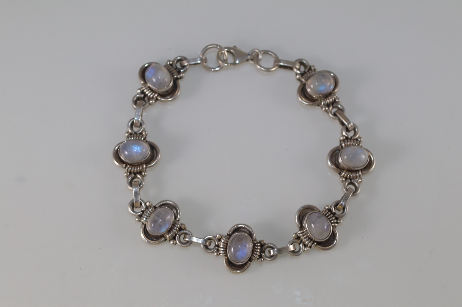 Vintage 925 Sterling Silver Moonstone Bracelet 7.5″