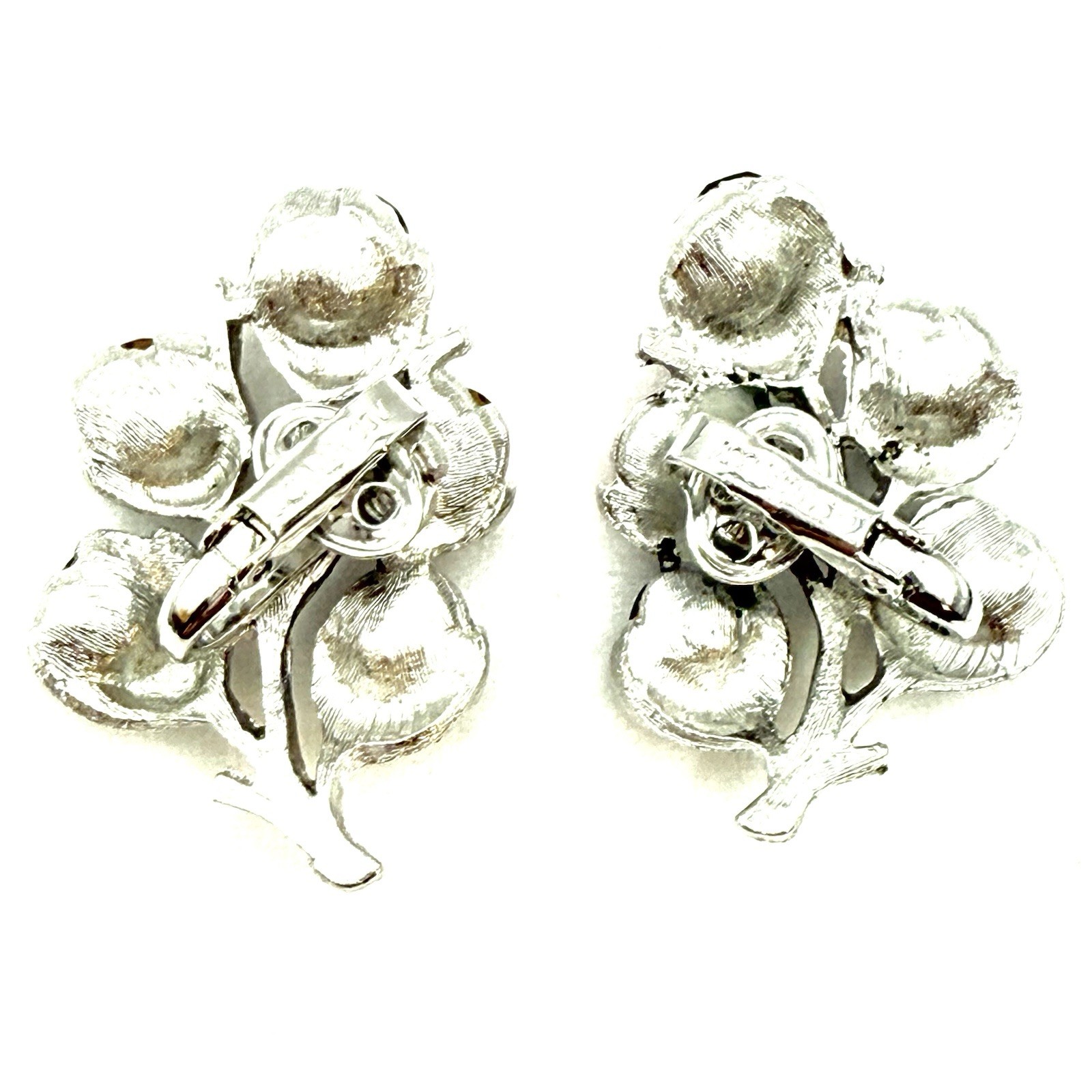 Vtg Sarah Cov Silvertone Wisteria Earrings Clip On Purple Pink CZ Spray