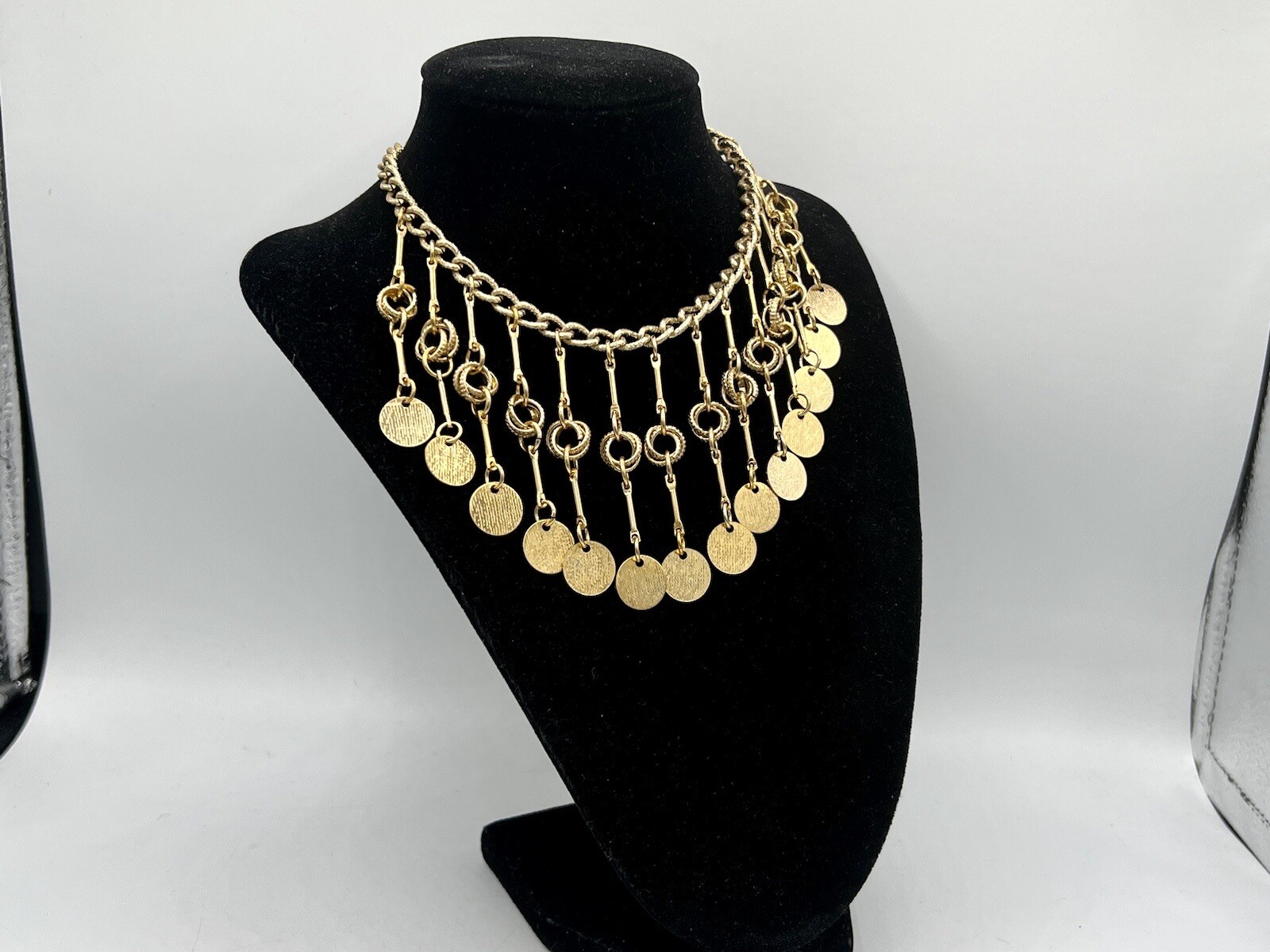 Vintage 1980s New Old Stock Gold Statement Necklace Choker Tribal Fringe